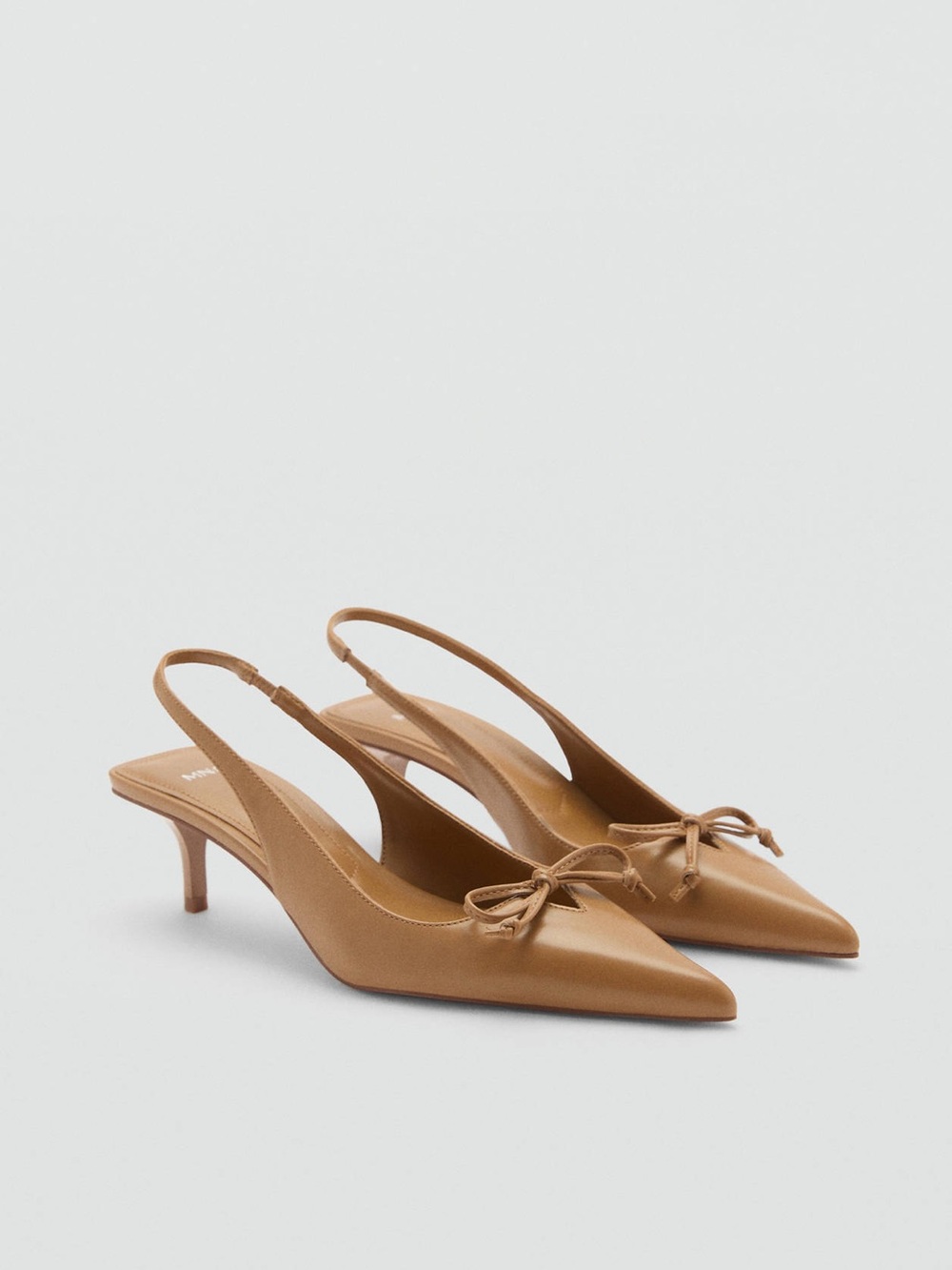 Mango Medium Brown Pointed Toe Bow Slingback Kitten Heel Pumps Euro 39 US 8.5